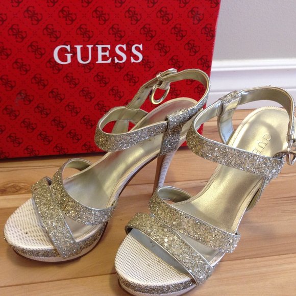 GUESS Silver Glitter Platform Heels - Picture 1 of 2
